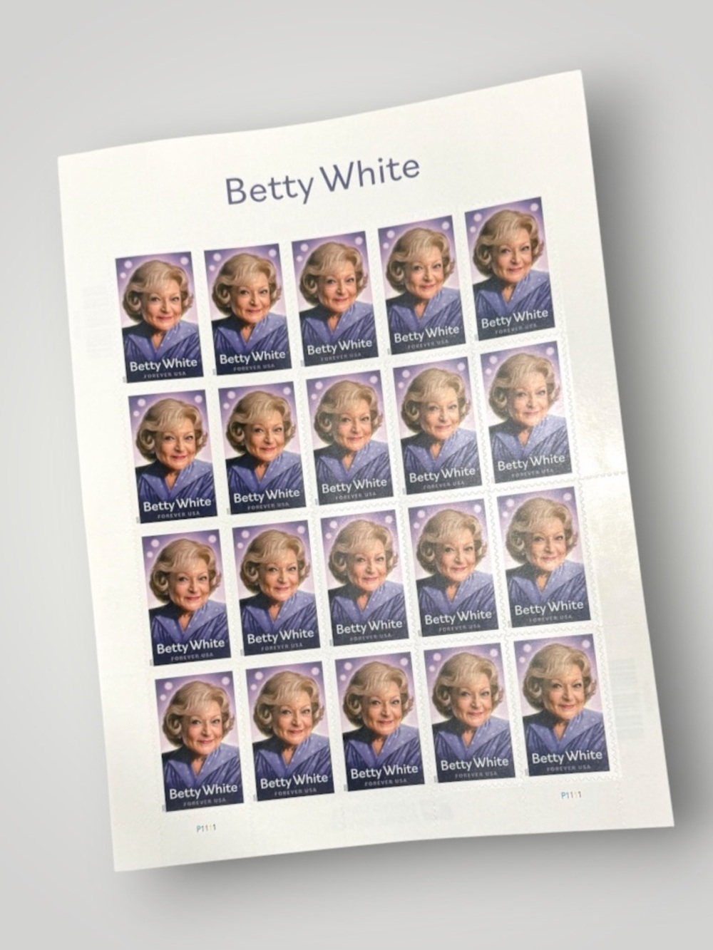 Betty White Commemorative Collectible Stamp Sheet - Purple